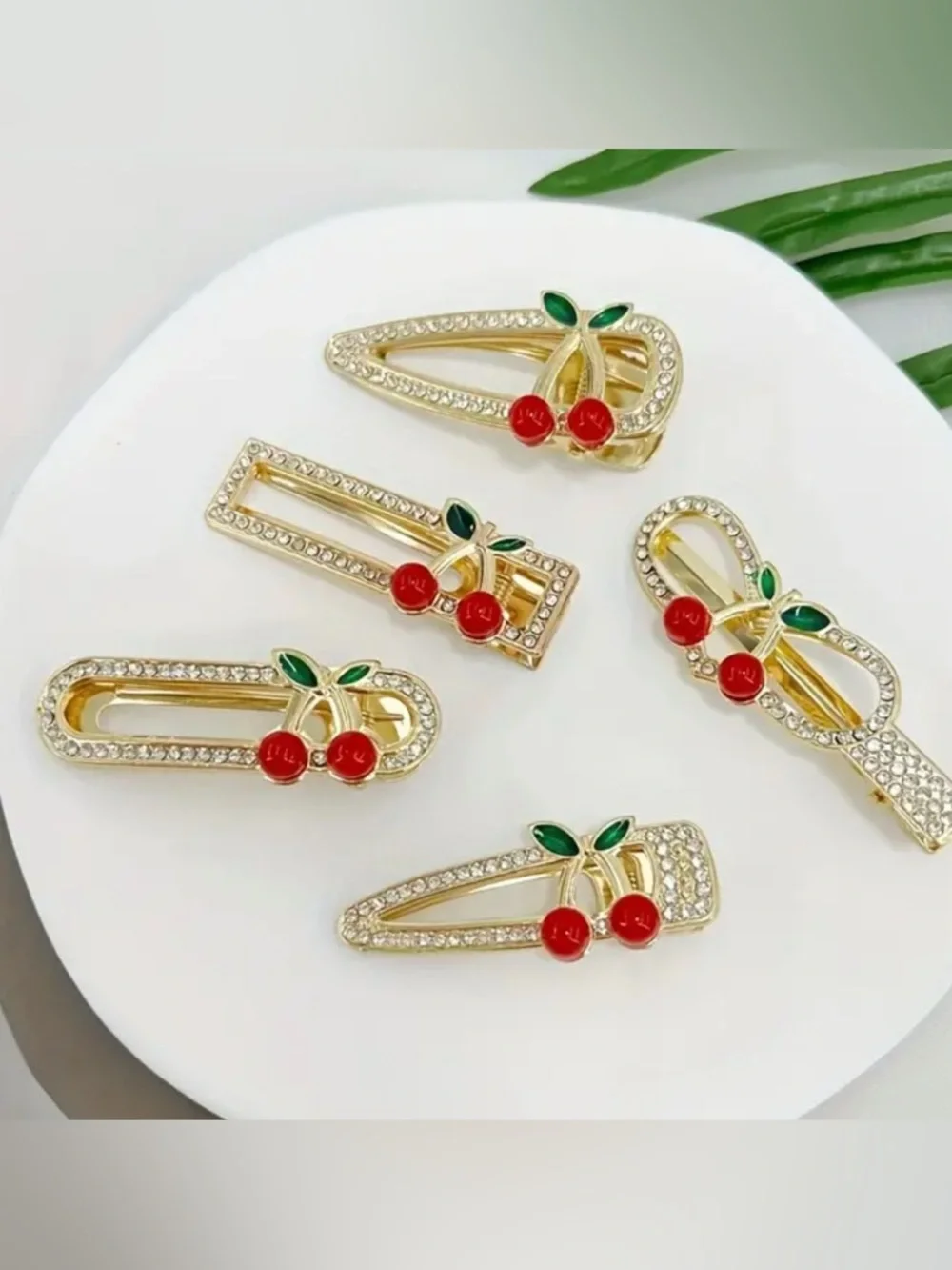 Dani Gold Cherry Crystal Hair Clips